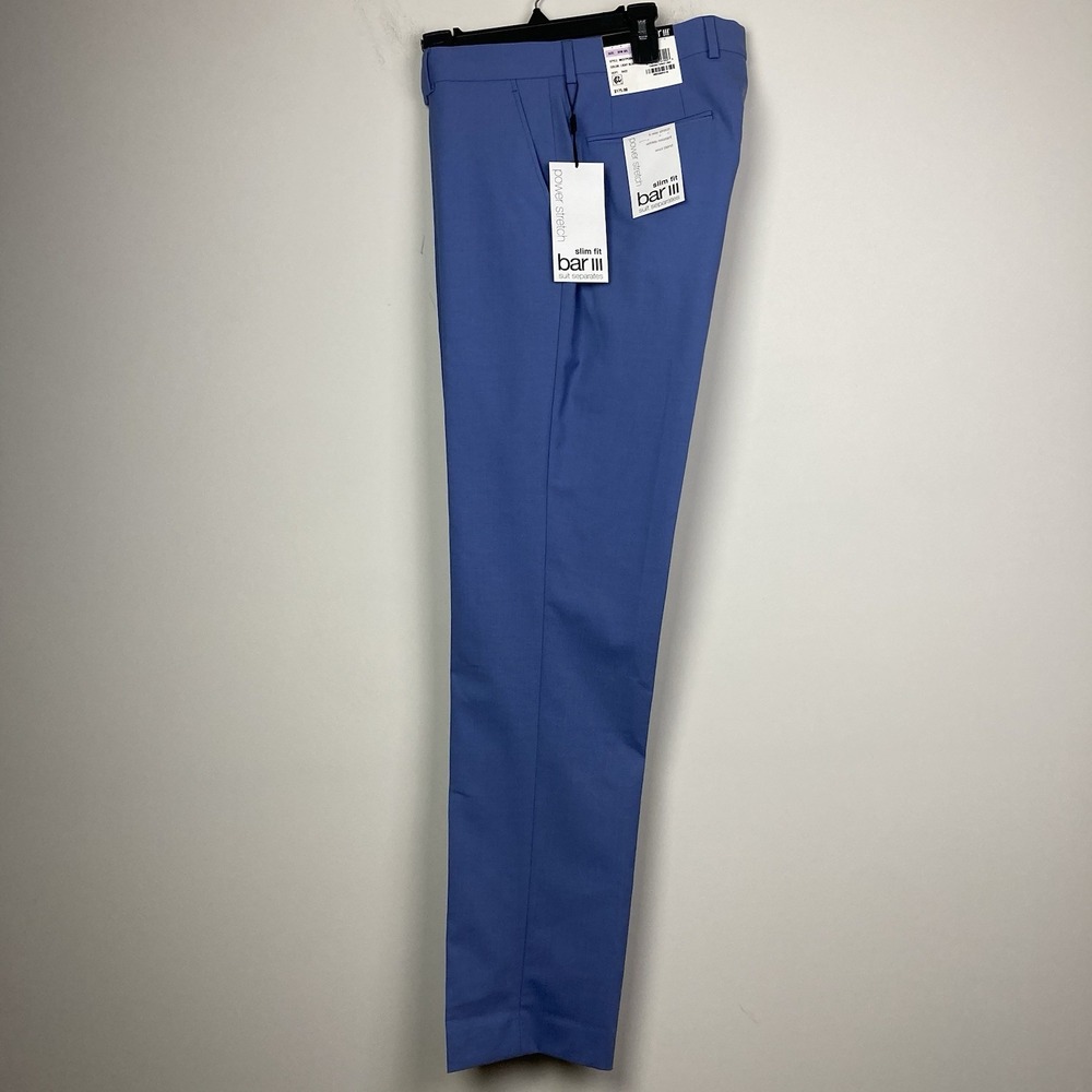 Bar III‎ Mens Slim fit Dress Pants 32Wx32L Blue Solid Wool Blend E111699 - Picture 6 of 11